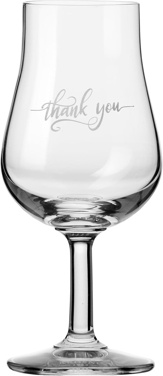 KROSNO Glas met opschrift „Thank You“, „Dank je“ voor whisky, brandy en likeuren 110 ml,1 stuk – elegant loodvrij kristalglas – cadeau, decoratief glas, bedankje