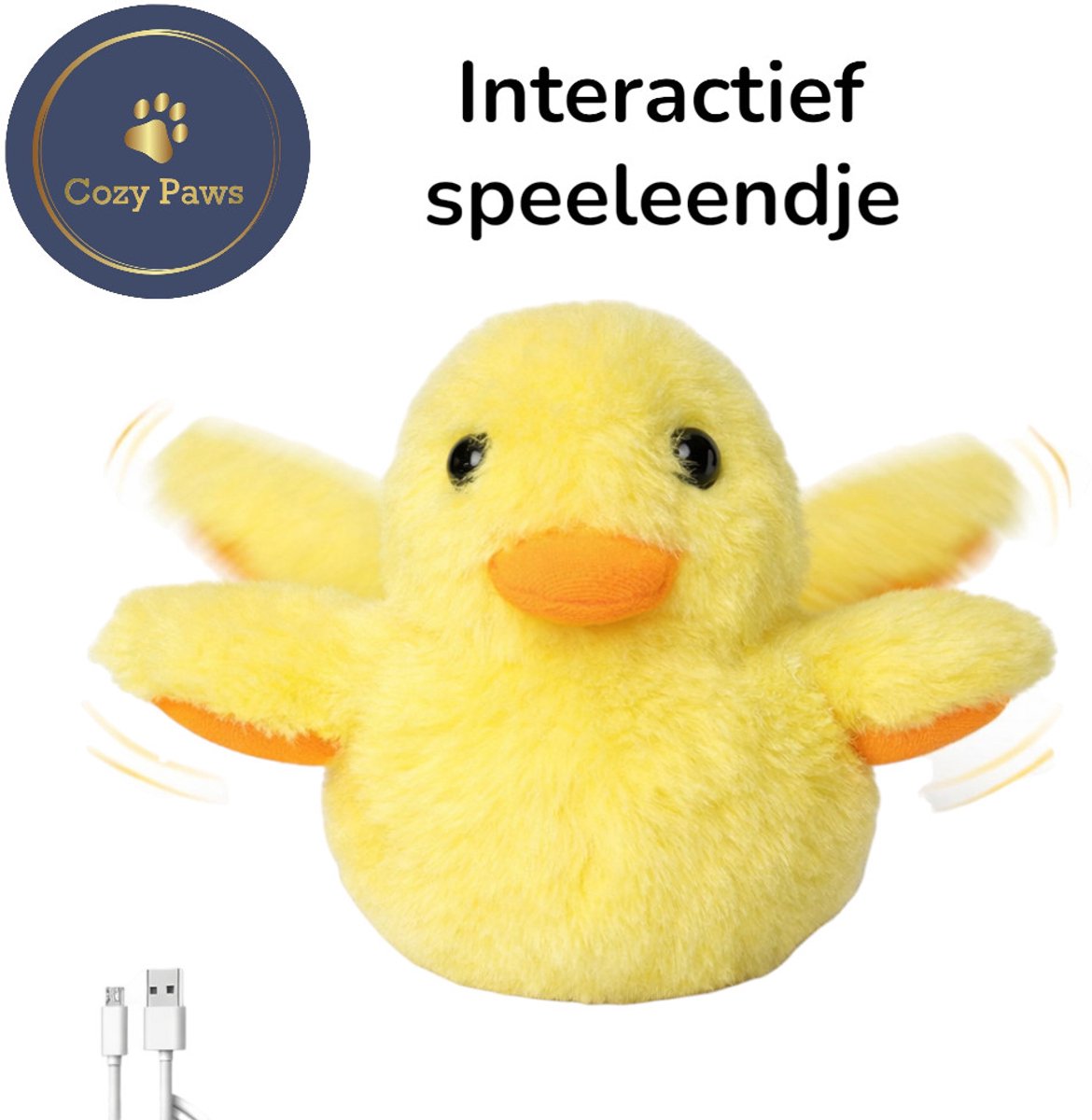 Cozypaws - Kattenspeelgoed - Interactief kattenspeeltje - Pluche eend - Bewegende eend - USB oplaadbaar - Catnip