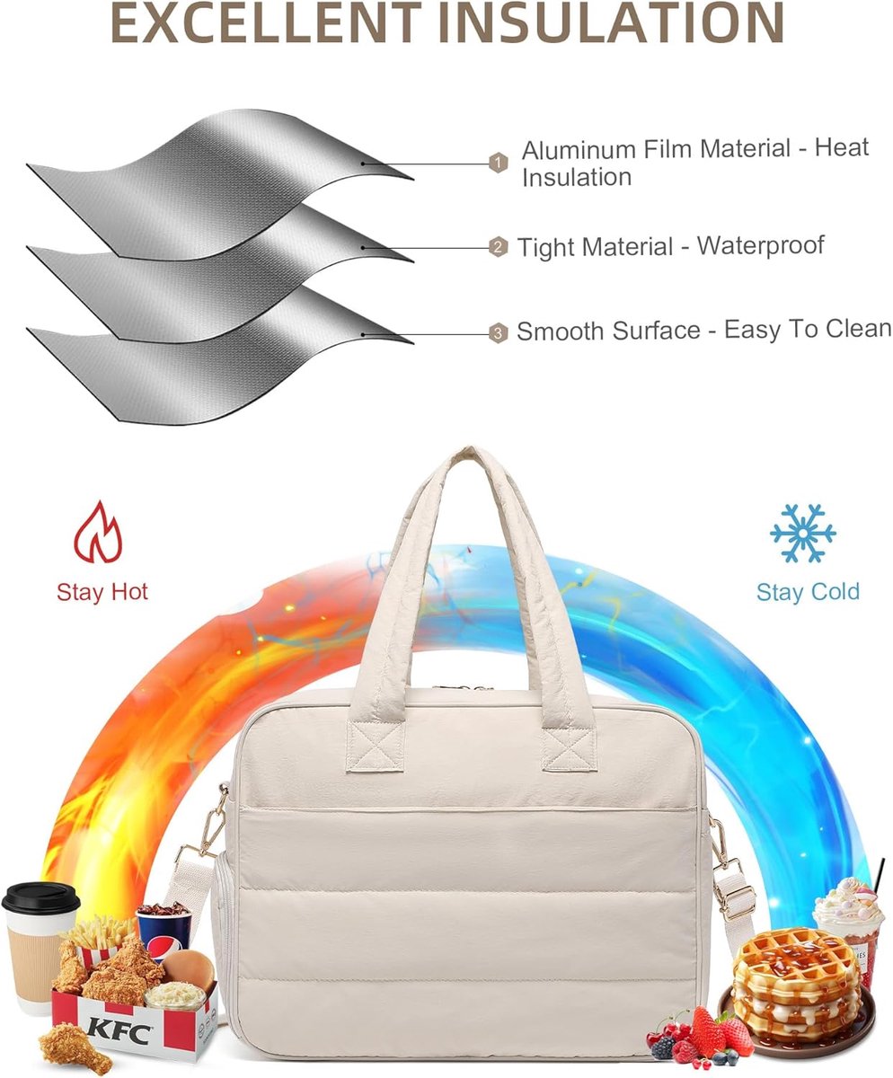 lunchtas dames voor werk – Lunchtas – koeltas - Laptoptas – Met geïsoleerd lunchvak – Maaltijdorganizer – Ruime Tote Bag – Functionele Handtas – 17,3 inch – Beige — cadeau in Cadeau-ideeën - foto 6