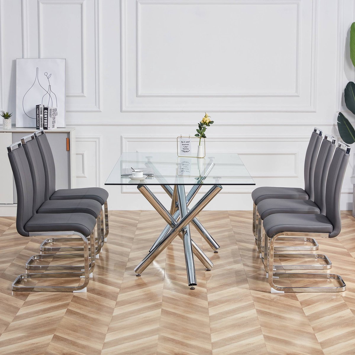 HAUSS SPOLE Stoelen - Freischwinger - Set van 4 - Comfortabel Met Kunstlederen Bekleding - Stabiel Tot 120 kg - Grijs