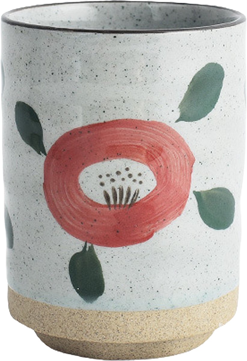COZELLA® MIZU Akane Bloom Keramische Mok – Theemok & Koffiemok Zonder Oor – Ø8 cm