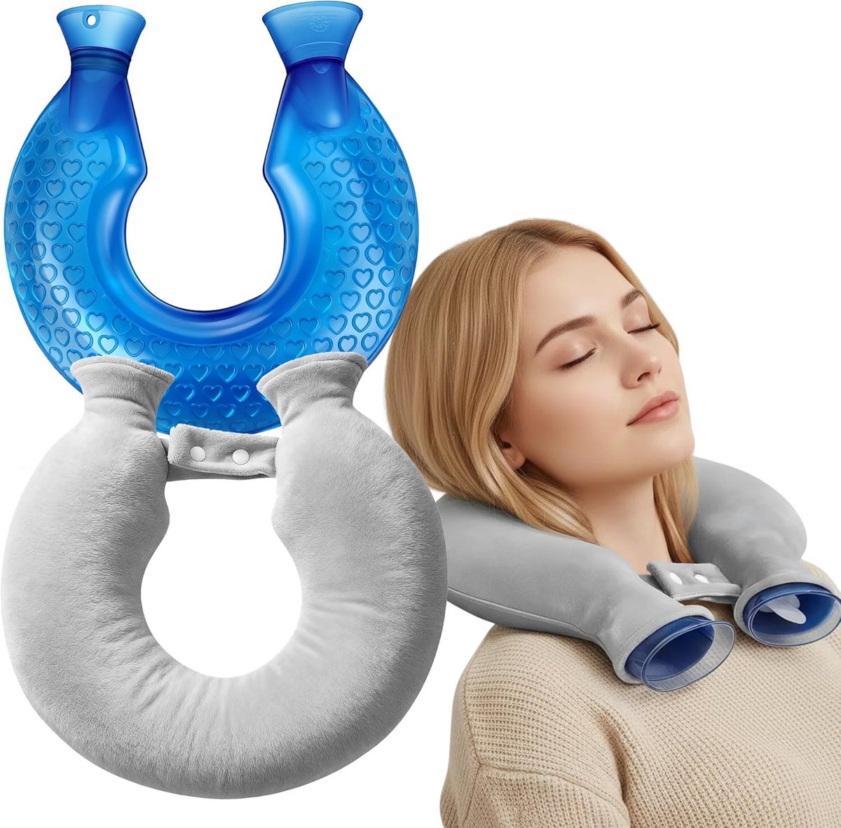 U-vormige Warmwaterkruik voor Nek en Schouders (1400 ml) - Lekvrij Warmtepak met Hoes
