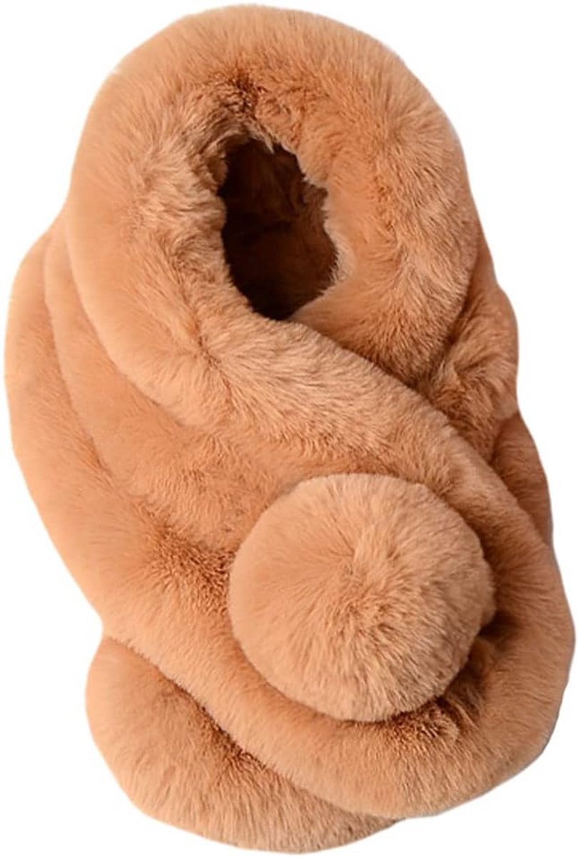 Dames Sjaal Winter met Imitatiebontkraag en Pompon