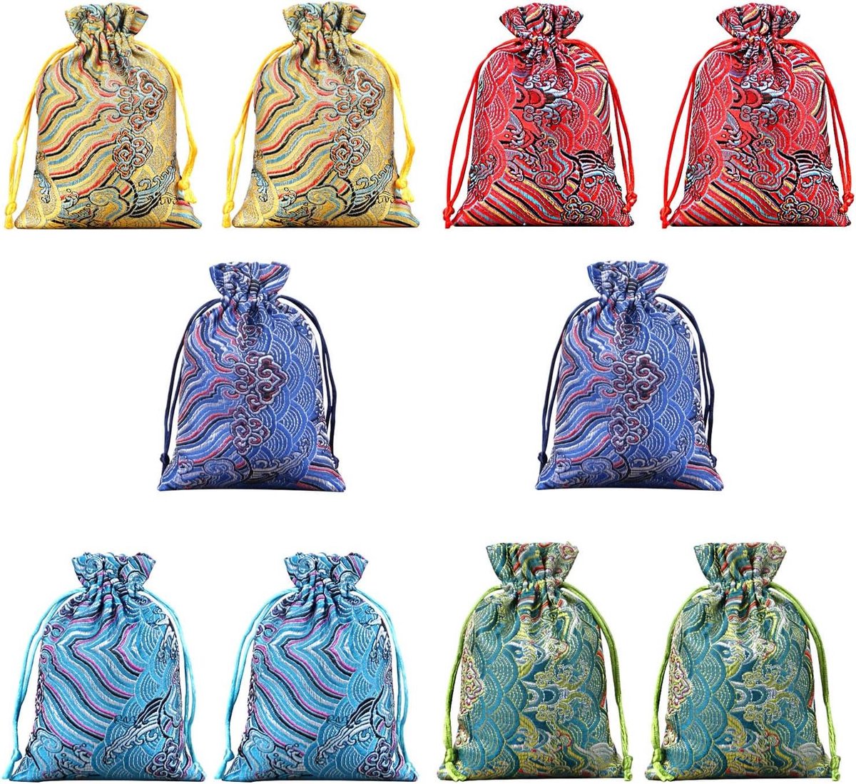 10 Stuks Zijden Sieraden Pouch Tas met Trekkoord voor Kralen, Broches, Hangers, Kettingen en Horloges - Stijlvolle Opberg Oplossing met Luxe uitstraling.