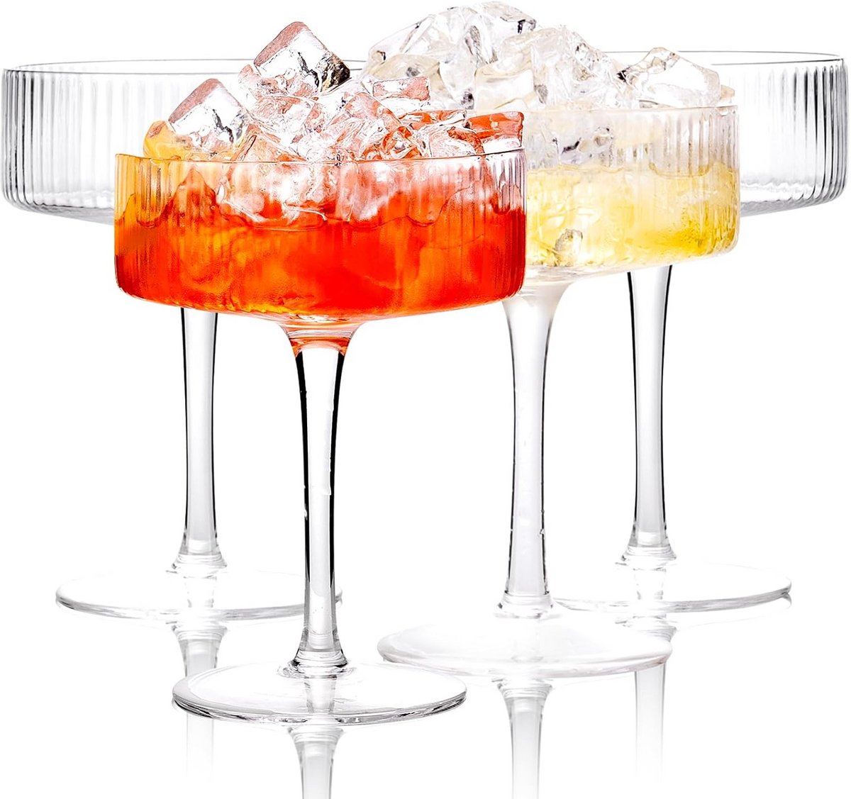 Set van 4 Geribbelde Coupe Glazen - Vintage Champagneglazen voor Cocktail en Martini