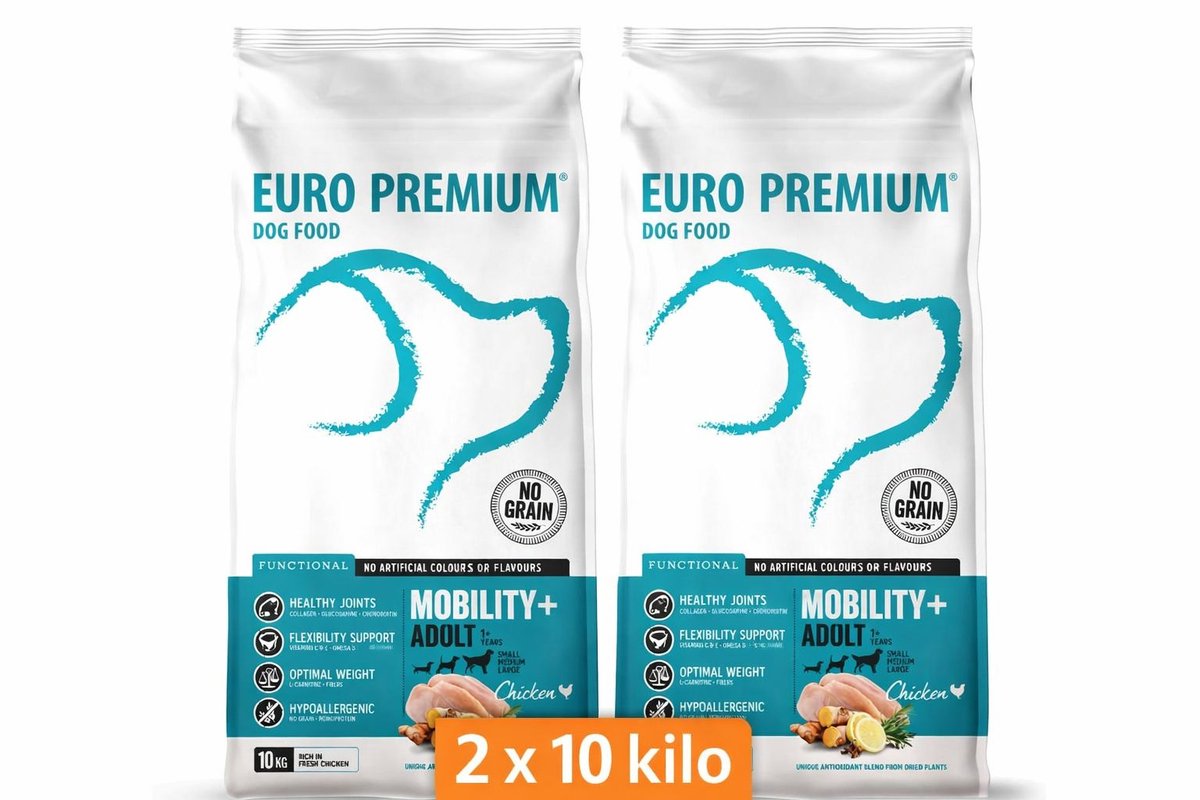 Euro Premium Adult Mobility + Grain Free Chicken 2x 10 kg - Hond Voordeelverpakking