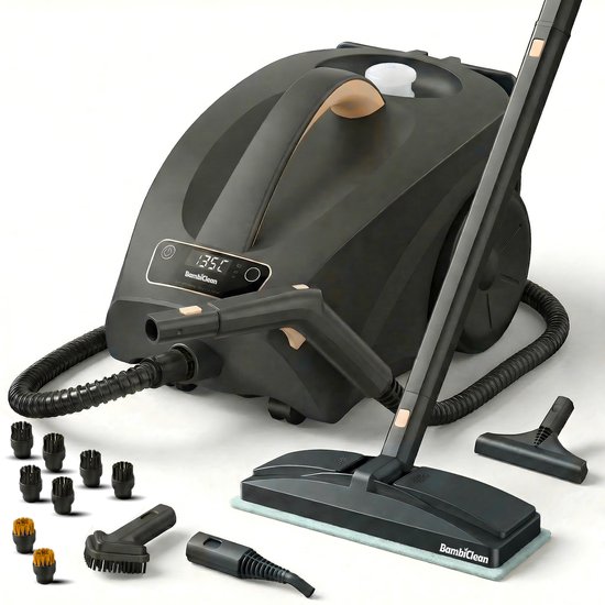 BambiClean® SteamBuddyPro Stoomreiniger - Krachtige Vloerreiniger voor 100+ oppervlakten - In 30S opgewarmd - Tot 150°C - 4.0 Bar Stoomdruk - Badkamer & Woonkamer - Navulbaar