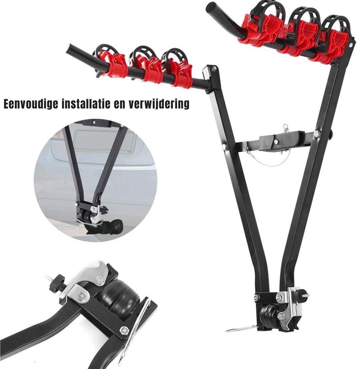Zyrex® Fietsendrager Elektrische Fiets - Fietsendrager - Fietsendrager met Spanband - 3 Fietsen - Geen Trekhaak - Zwart/Rood - 72cm x 23cm x 12cm thumbnail 7