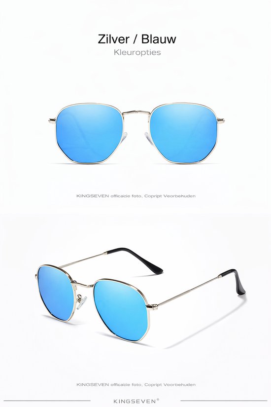 Kingseven Reflect - 2022 trend zonnebril met UV400 en polarisatie filter| Pilotenbril - Zilver Blauw van Kingseven — afbeelding 5