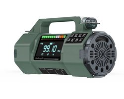 Novendo Goods - 5000mAh Noodradio met handgenerator, zonnepaneel & USB-C – FM/MW/SW/VHF/WB Wereldontvanger met Bluetooth 5.2 - LED zaklamp , SOS alarm en powerbank – Groen