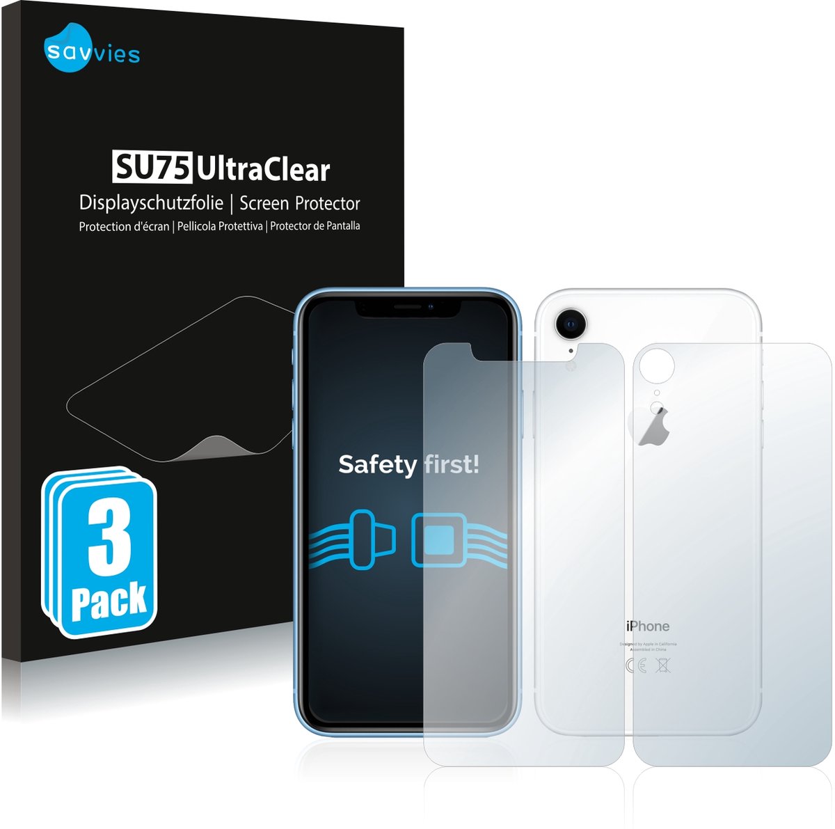 Savvies - Screenprotector voor Apple iPhone XR (Voor+Achter) - Folie Beschermfolie transparant 6 Stuks