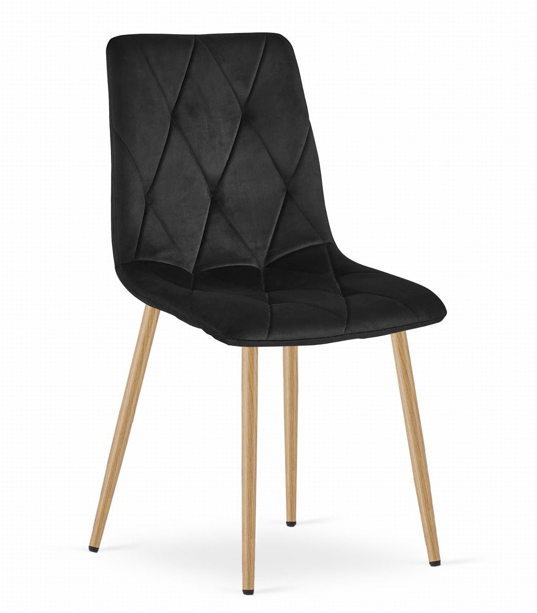 LEOBERT Eetkamerstoel LIBRA Zwart – Houtlook Metalen Poten, Modern Velvet Bekleding, Ergonomisch Design, Max. 120 kg