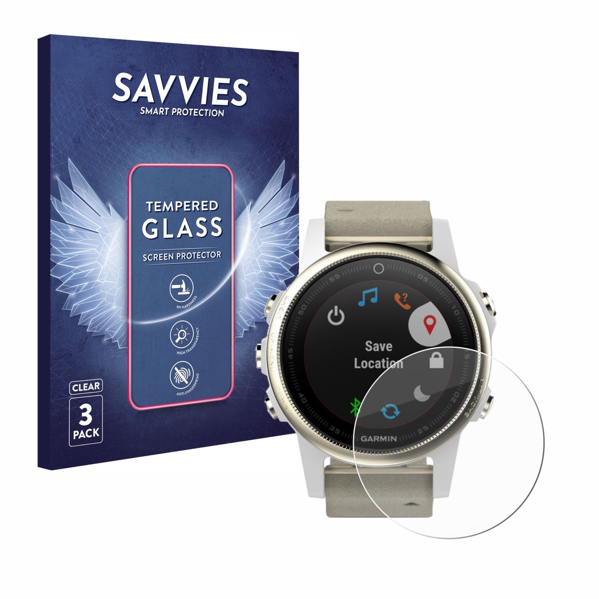 Savvies - Glas Screenprotector voor Garmin Fenix 5S (42 mm) - Gehard Beschermglas 9H 3 Stuks