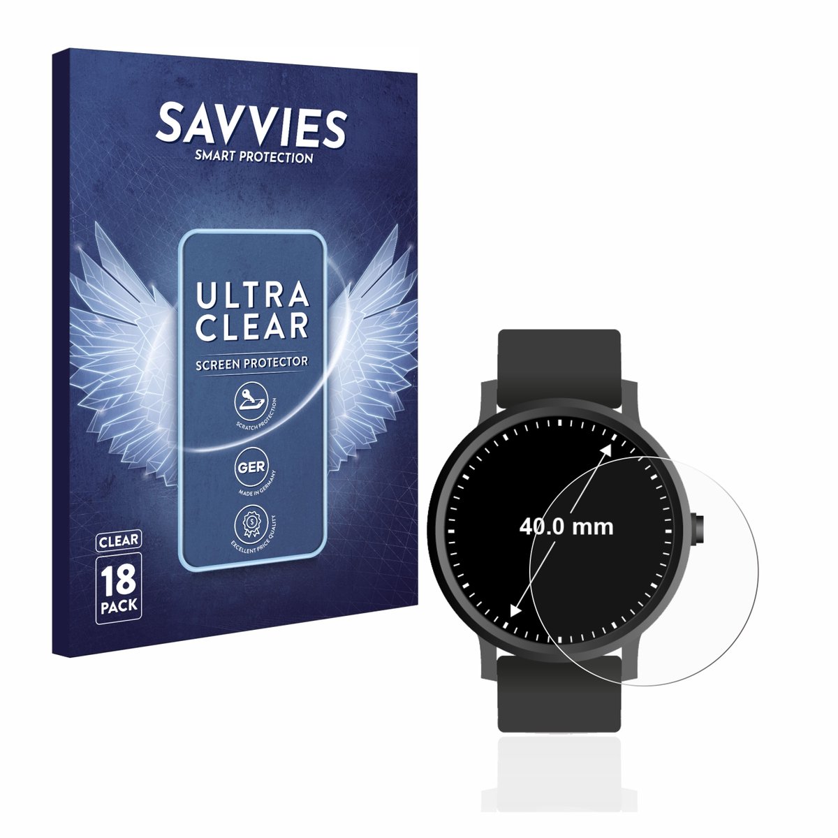 Savvies - Screenprotector voor Horloges (Rond, ø: 40 mm) - Folie Beschermfolie transparant 18 Stuks