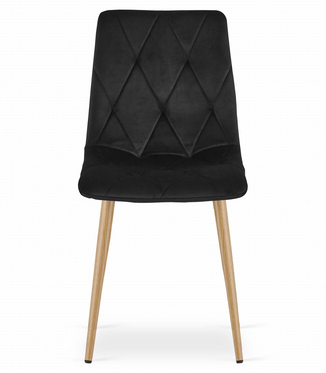 LEOBERT Set van 4 Eetkamerstoelen LIBRA Zwart – Houtlook Metalen Poten, Modern Velvet Bekleding, Ergonomisch Design, Max. 120 kg