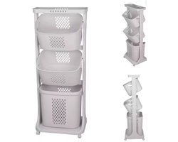 Verrijdbare Wasmand Organizer - 3-Laags Wasbakkenrek met Wieltjes - Badkamer Opbergrek - Wit - 109 cm hoog