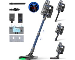 Olvy Steelstofzuiger Draadloos - 2 Accu's - Met Dweilfunctie - 5 Zuigniveaus - Vacuum Cleaner - Draadloze Snoerloze Stofzuiger - Zonder Zak - Op Accu - 350W - 35Kpa - Kruimeldief