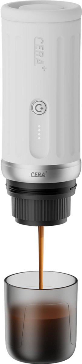Cerapresso draagbare espressomachine - 3e gen 13500 mAh batterij - tot 8 kopjes zonder opladen - 150s tot 96°C - cups en gemalen koffie - dubbele espresso - draagbare koffiemachine - koffiemaker - reis & camping koffiezetapparaat 12 volt - CERA+