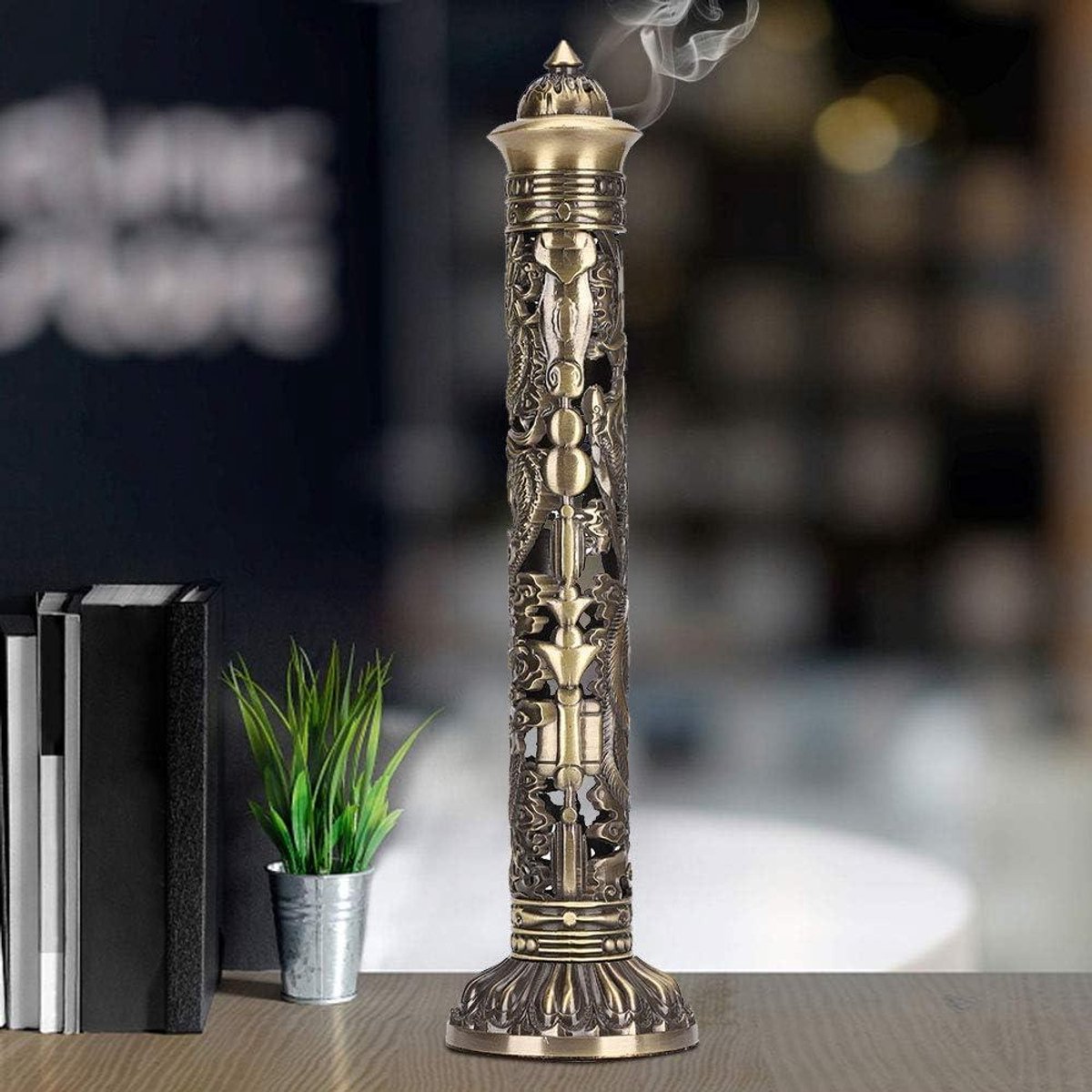 Allecto - Vintage Relief Craft Ornamenten Bakhoor Brander - Wierookbrander - Voor Office Decor Meditatie Kamer - Home Decor & Yoga Kamer - Bronze Tone - Geschikt voor Elk Interieur - Decoratief - Sfeervol Aroma - Handgemaakt