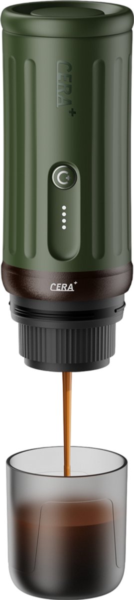 Cerapresso draagbare espressomachine - 3e gen 13500 mAh batterij - tot 8 kopjes zonder opladen - 150s tot 96°C - cups en gemalen koffie - dubbele espresso - draagbare koffiemachine - koffiemaker - reis & camping koffiezetapparaat 12 volt - CERA+