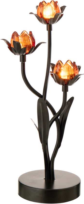 J-Line lamp Bloem - ijzer - zwart/oranje - large - LED lichtjes