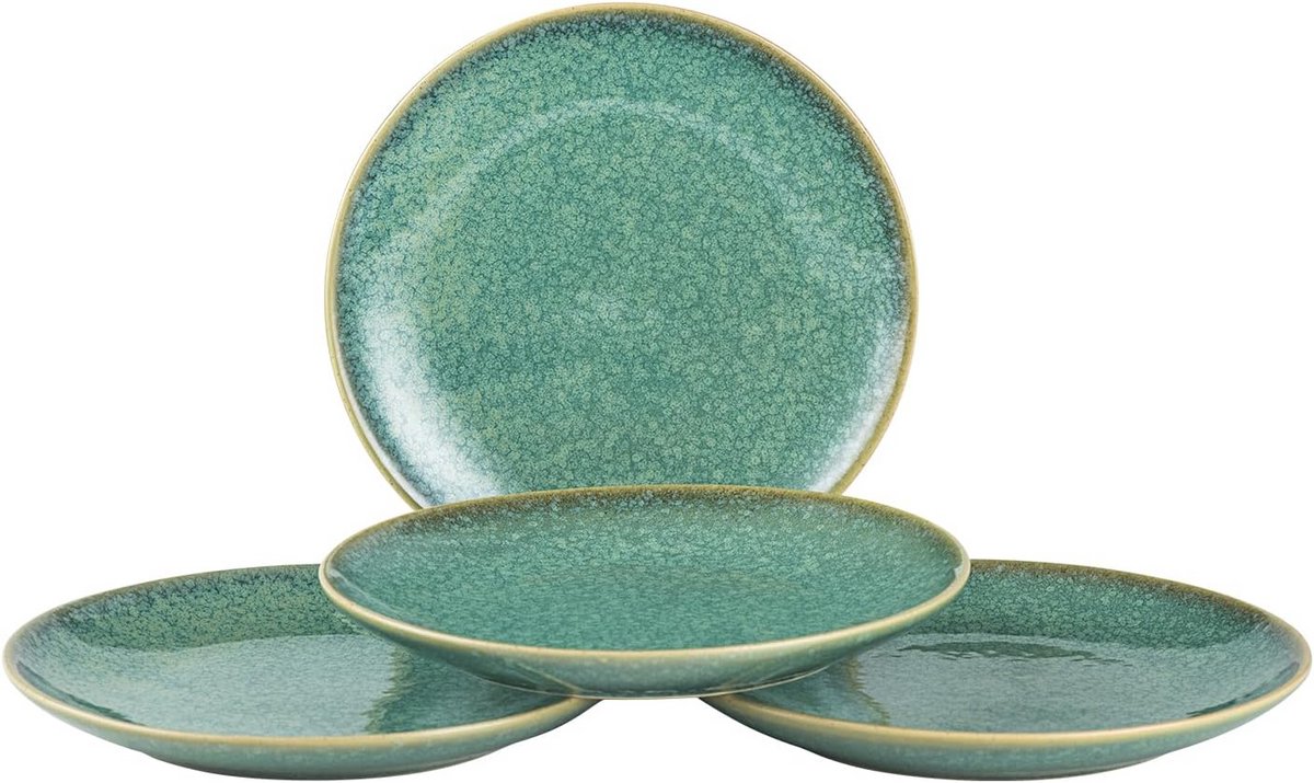 Set van 4 Porseleinen Dessert- en Saladeschotels, Glanzend Groen, 20 cm