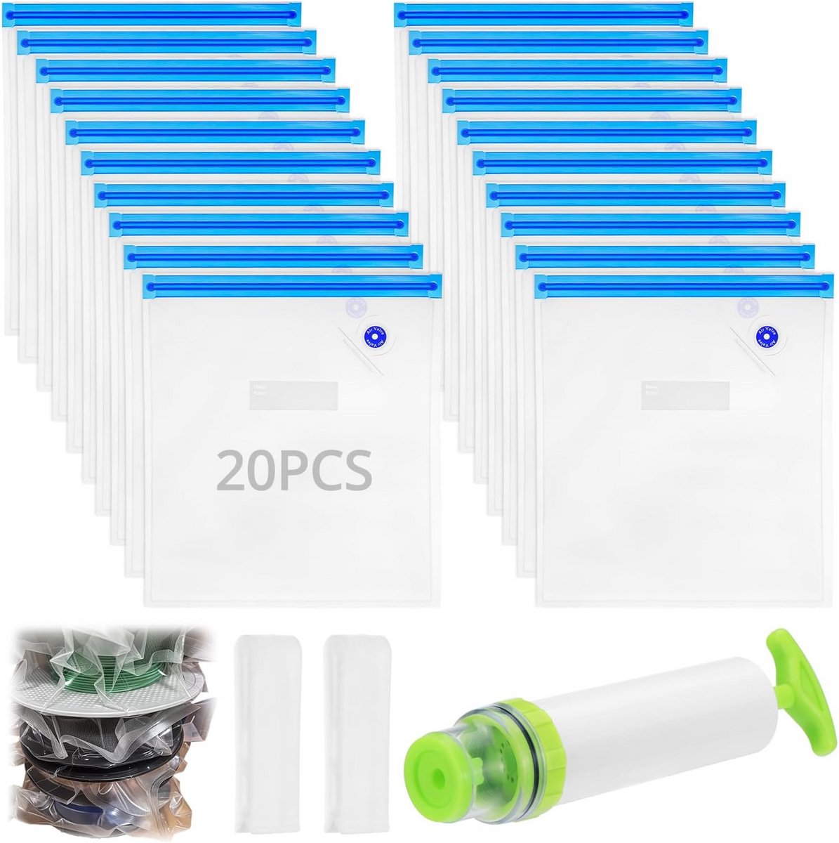 3D Printer Filament Vacuümzakken Set - 20 Stuks Opslagzakken met Handpomp