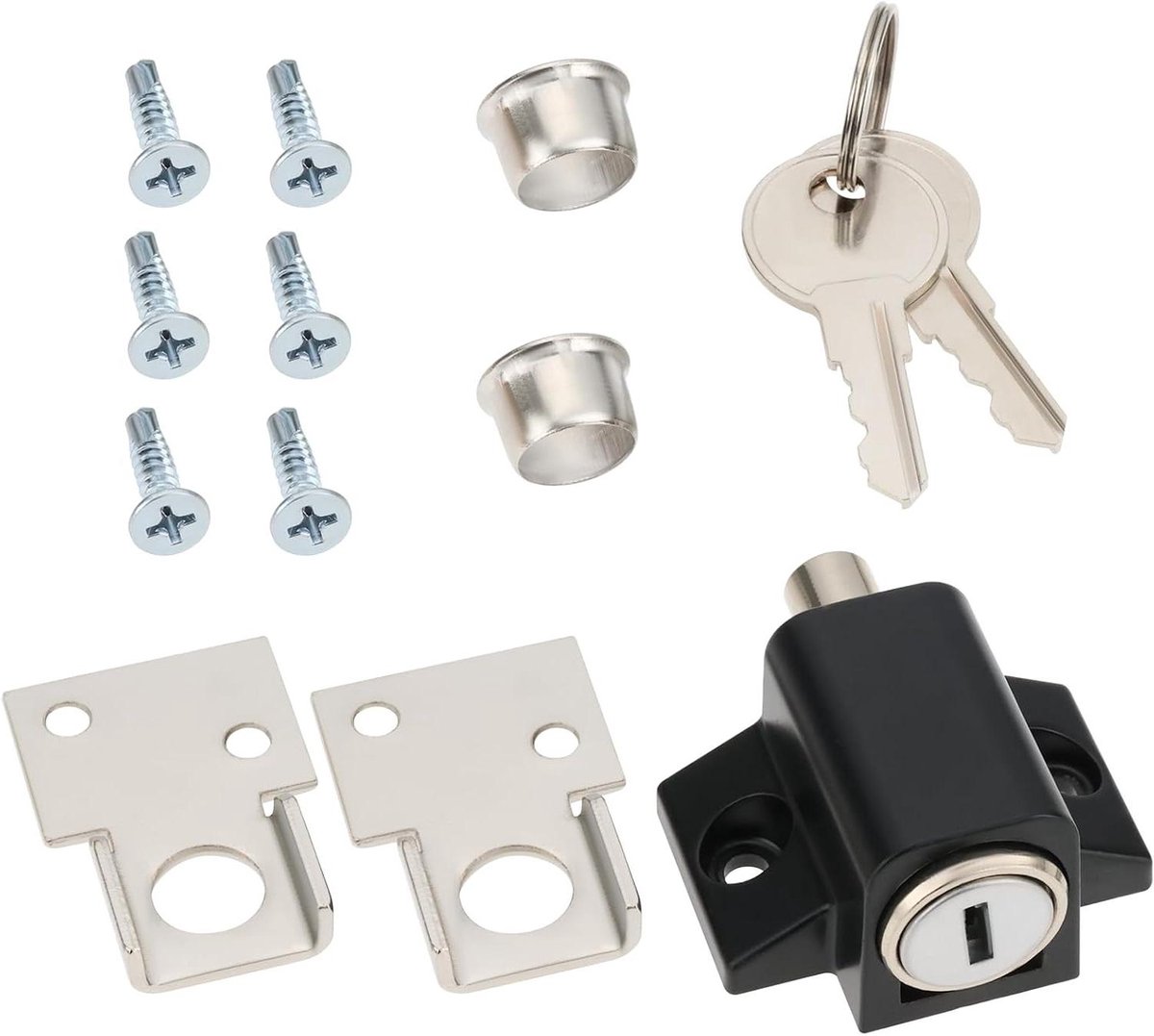 Allecto- Prullenbakvergrendeling - Aluminiumlegering - Slot met sleutel - 45 x 48 x 25 mm - Borgschroef - Schuifdeur - Vuilnisbak - Geschikt voor meubels - Zilver