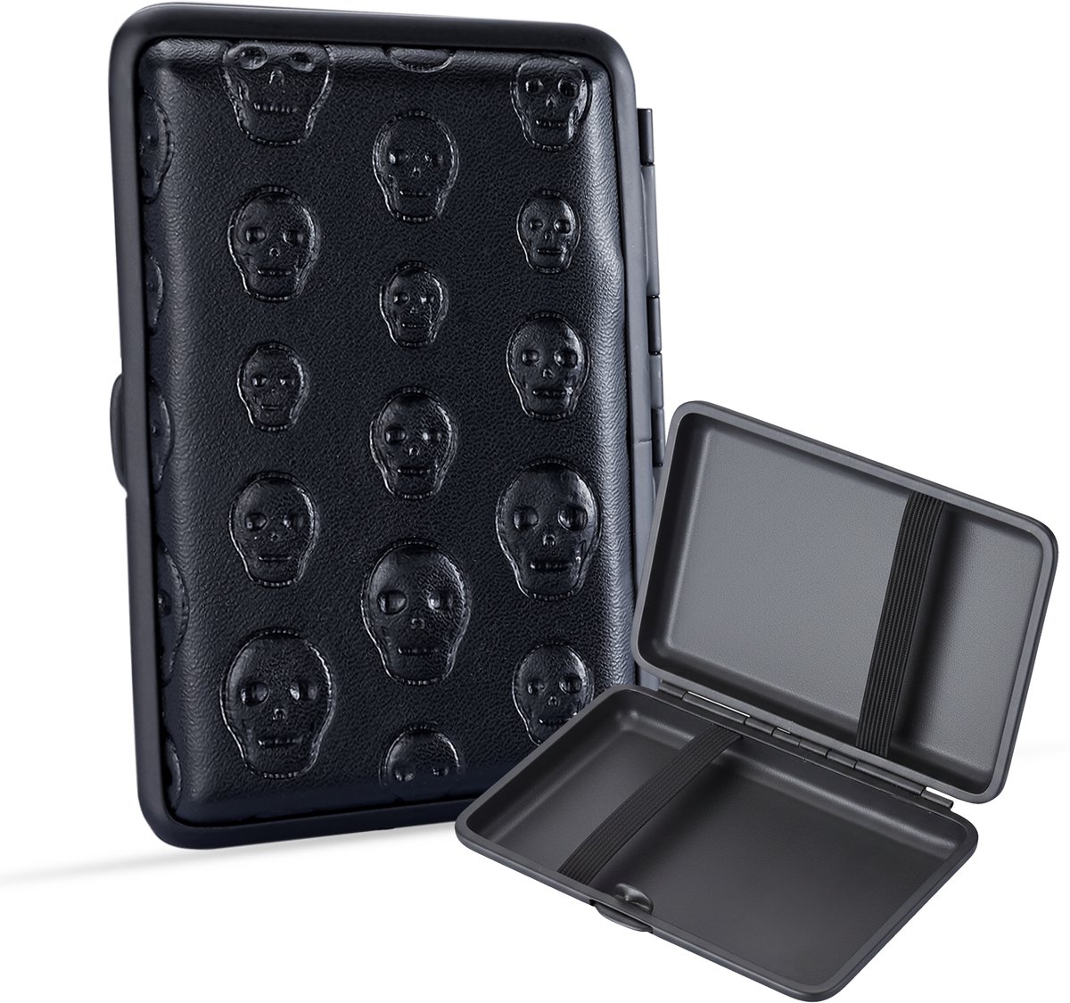 Sigarettendoosjes Zwart – 12 Sigaretten – Skull Design – PU Leder
