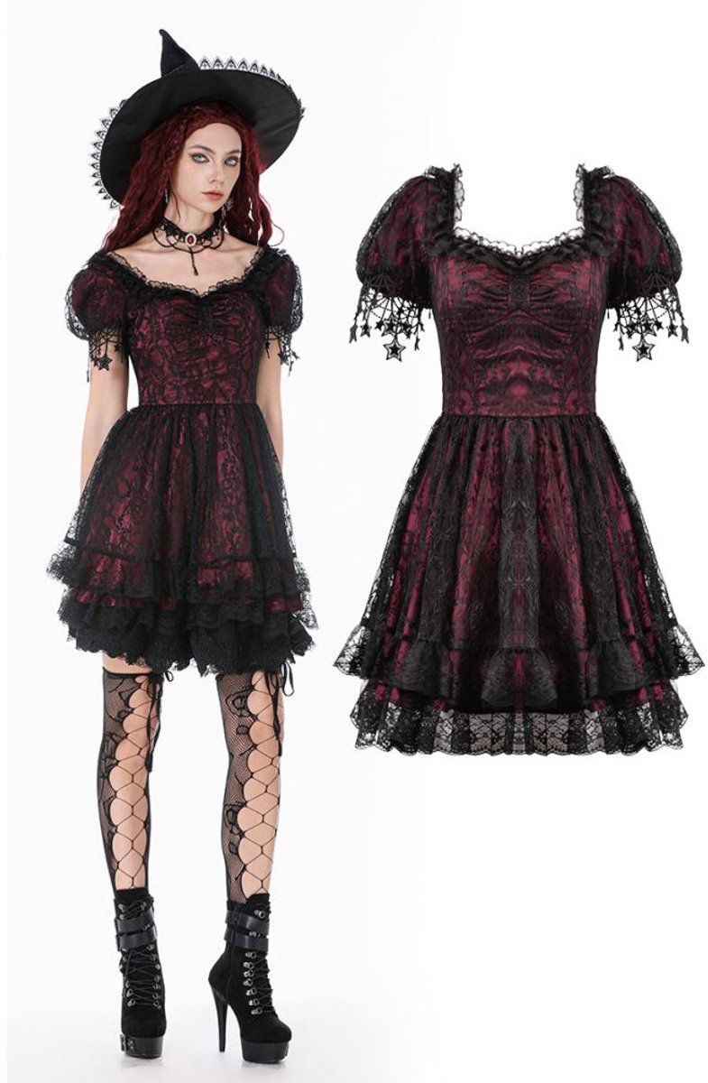 Dark in Love - Lace Princess Korte jurk - XL - Rood/Zwart