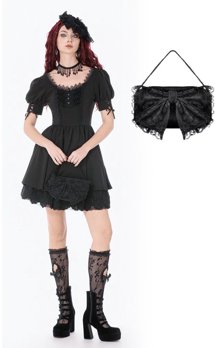 Dark in Love - Lace Bow Mini Handtas - Zwart