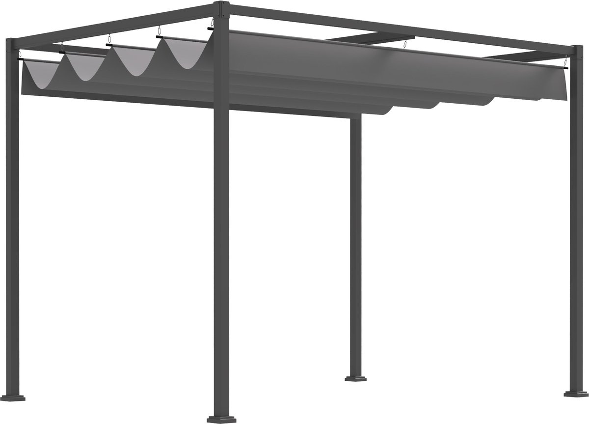 Merax Pergola met Schuifdak 298x213x221 cm - Terrasoverkapping / Tuinpaviljoen - Metalen Frame Roestvrij & Poedercoat - Water- en UV-bestendig Polyester Dak - Grijs