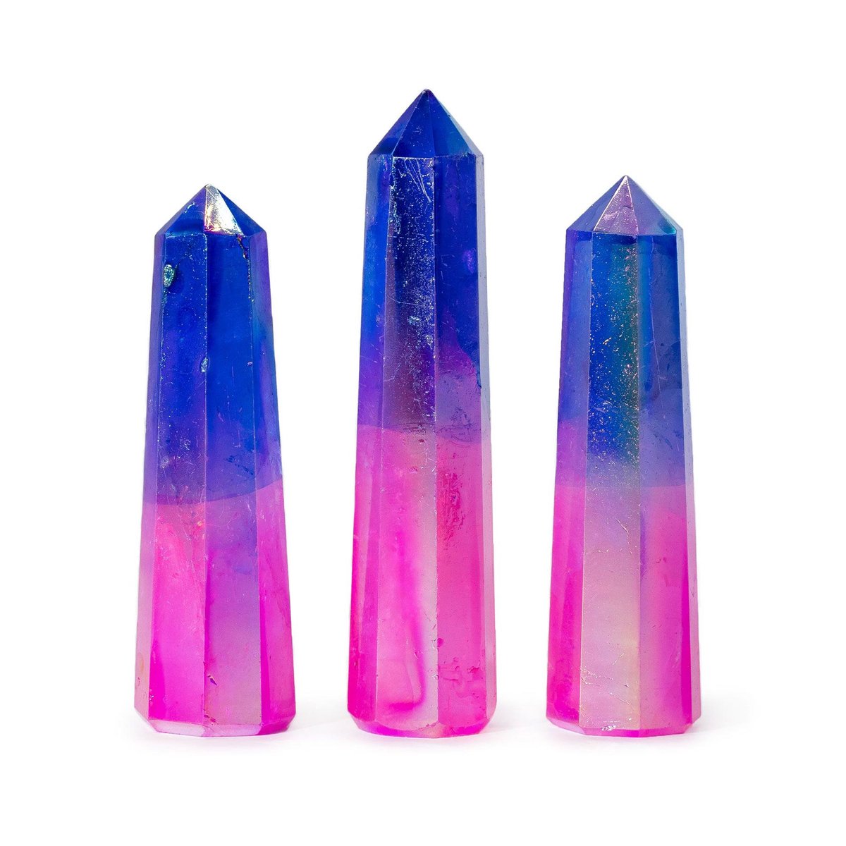 Ancient Wisdom 3x Obeliskpunt 9cm - Aurora Kristalkwarts - Roze & Blauw - Edelstenen - Beschermengel - Spirituele Groei - Opaliet - Energie - Kracht