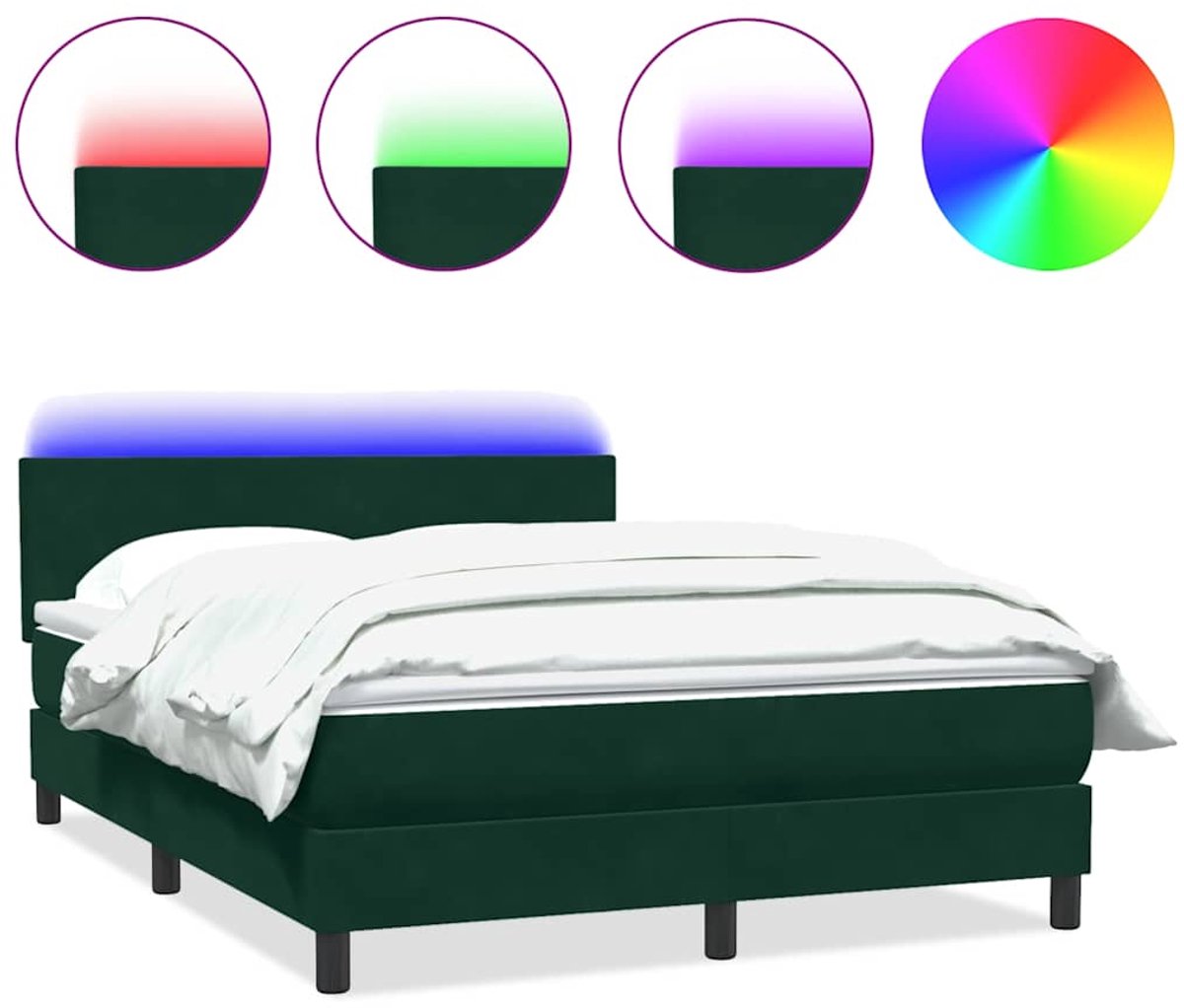 vidaXL - Boxspring - met - matras - en - LED - fluweel - donkergroen - 160x220 - cm