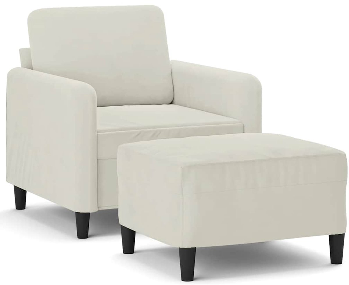 vidaXL Fauteuil - met - voetenbank - 60 - cm - fluweel - crèmekleurig