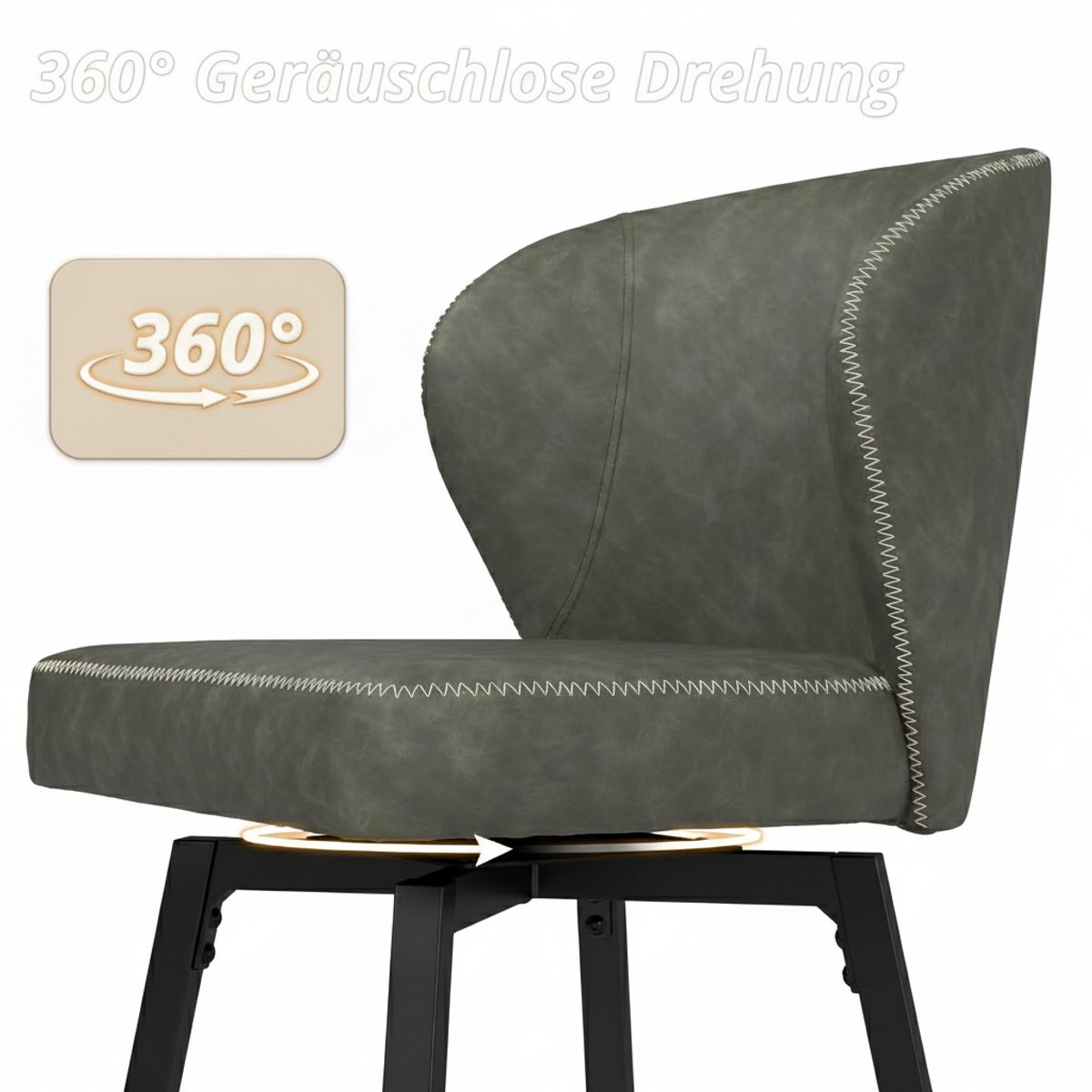 Barkrukken Set van 2 – House&Garden Milano Draaibare Barkruk met Rugleuning – 66 cm Zithoogte – Donkergrijs Kunstleer – Metaal Frame – Mid-Century Design