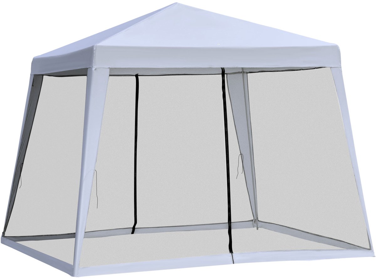 Merax Tuinpaviljoen 3x3 m met Muskietennet – Party tent / Paviljoen voor Tuin & Terras – Waterafstotend Polyester Dak 160 g/m² – Stalen Frame (poedercoat) – Grijs