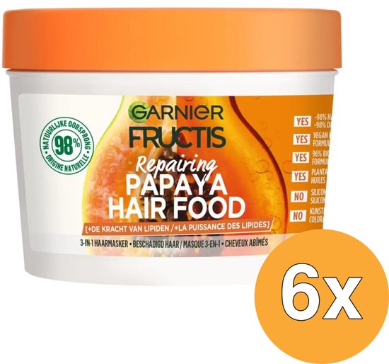 Masque Garnier Fructis Papaya Hair Food, 400ml, à la papaye et 98% d'origine naturelle.