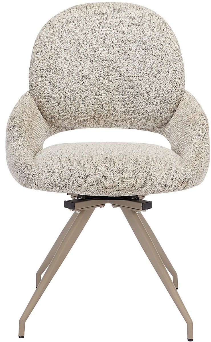 Vente-unique Set van 2 draaistoelen in tweedstof en taupe metaal - Crème - VALIANA