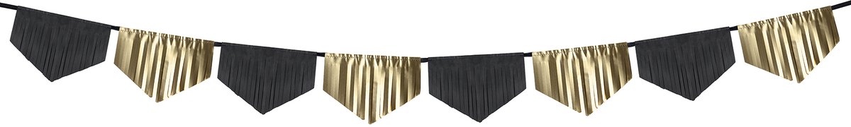 PARTYDECO - Papieren slinger met zwarte en gouden franjes 3 m voor verjaardag