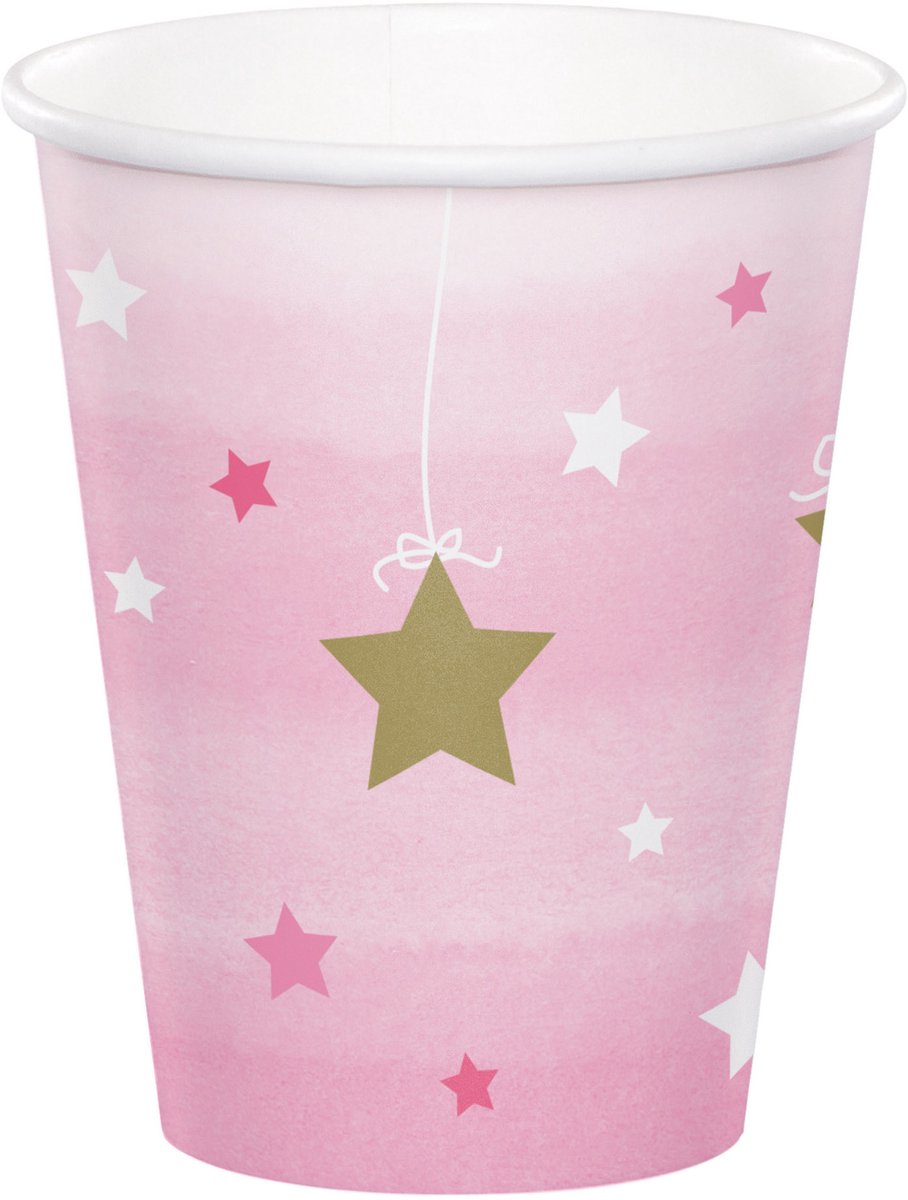 Witbaard Feestbeker Twinkle Meisjes Karton 266 Ml Roze 8 Stuks
