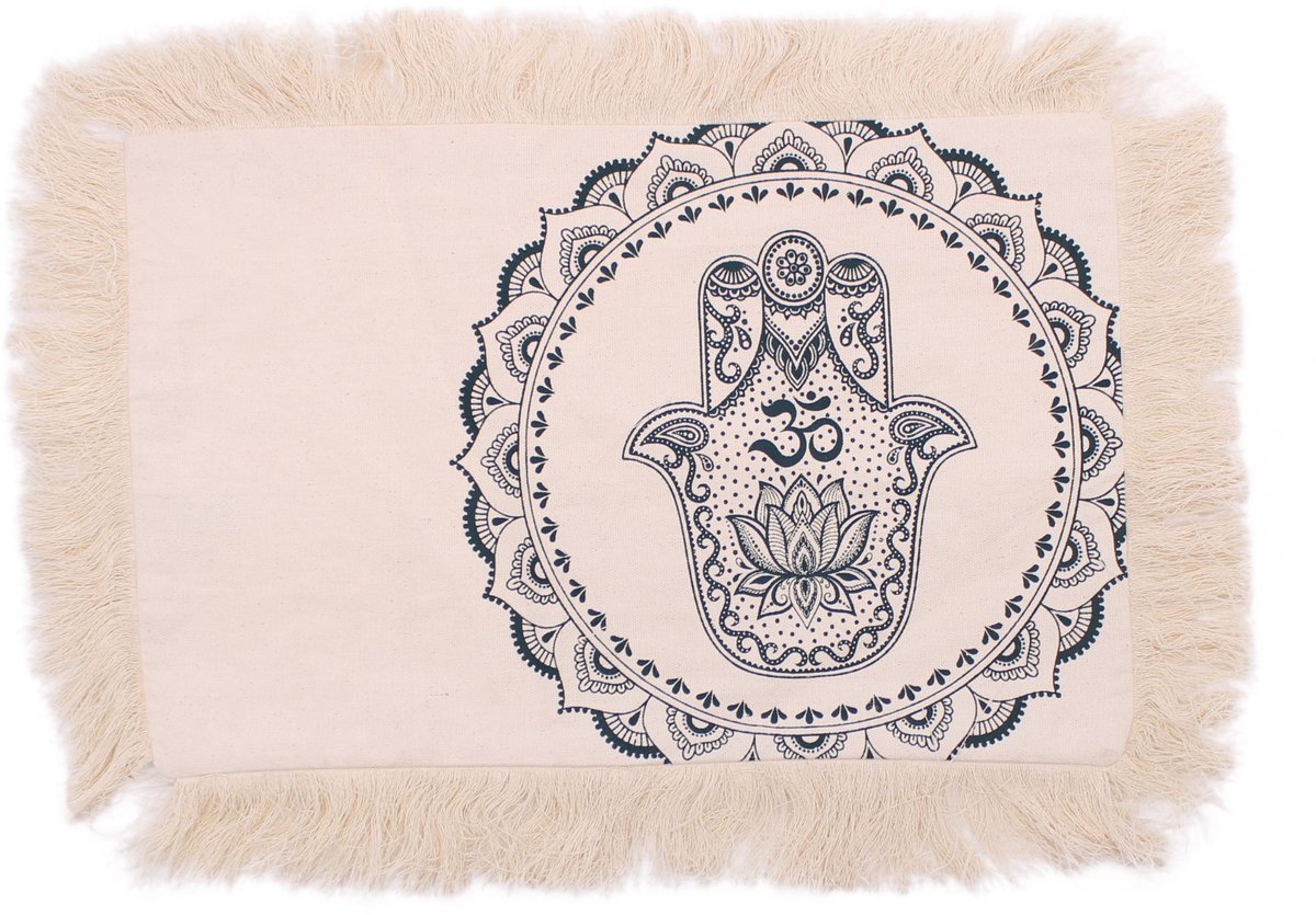 4 x Ancient Wisdom - Kussen - Hamsa mandala 30x50cm groen - decoratie - interieur - sierkussen - boho - kunst