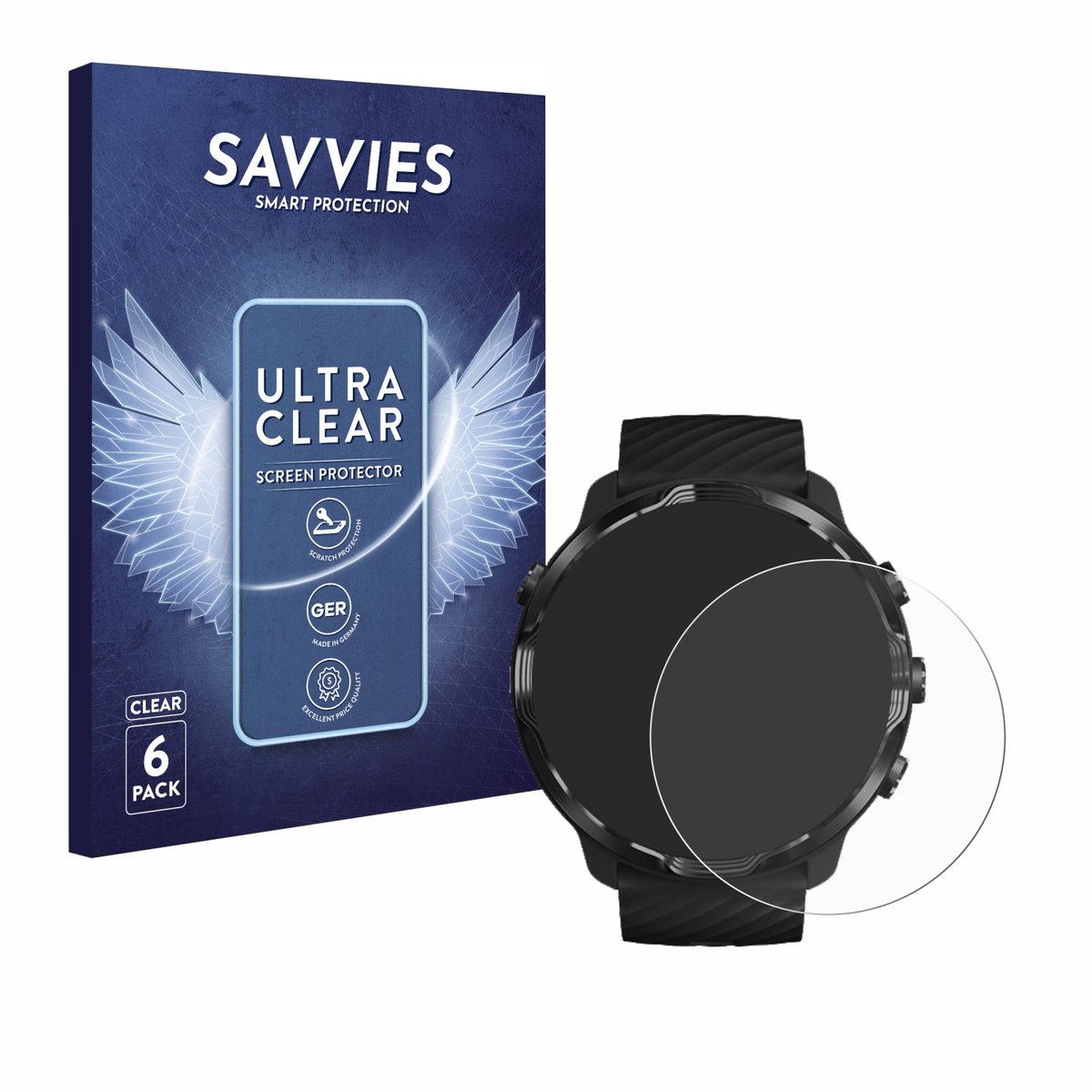 Savvies - Screenprotector voor Suunto 7 - Folie Beschermfolie transparant 6 Stuks