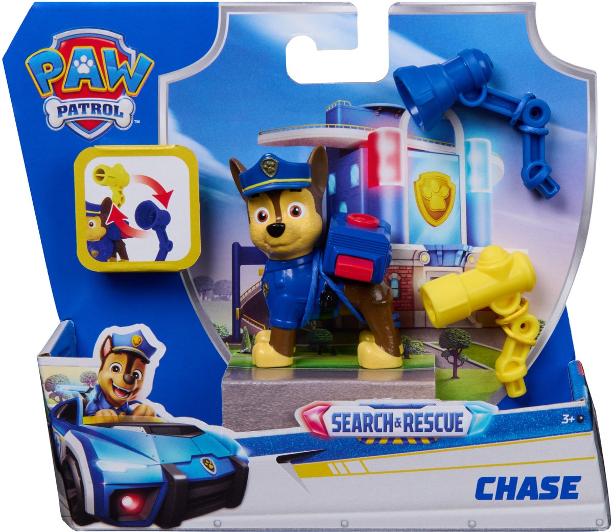 PAW Patrol - Search & Rescue - Chase-heldenactiefiguur met 2 verwisselbare gereedschappen