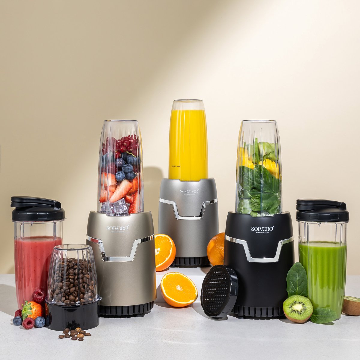 Solvoro blender Beige 800watt - smoothie maker - ijscrusher- rvs