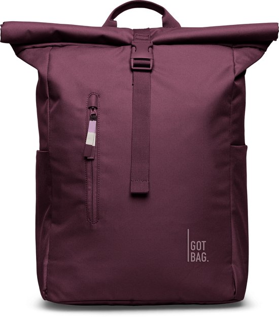 Bordeauxrode GOT BAG rugzak met logo, gesloten.