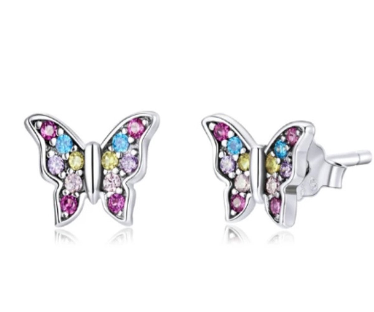 Vlinder Oorbellen - 925 Zilver - Kleurrijke Zirkonia - RomyStones