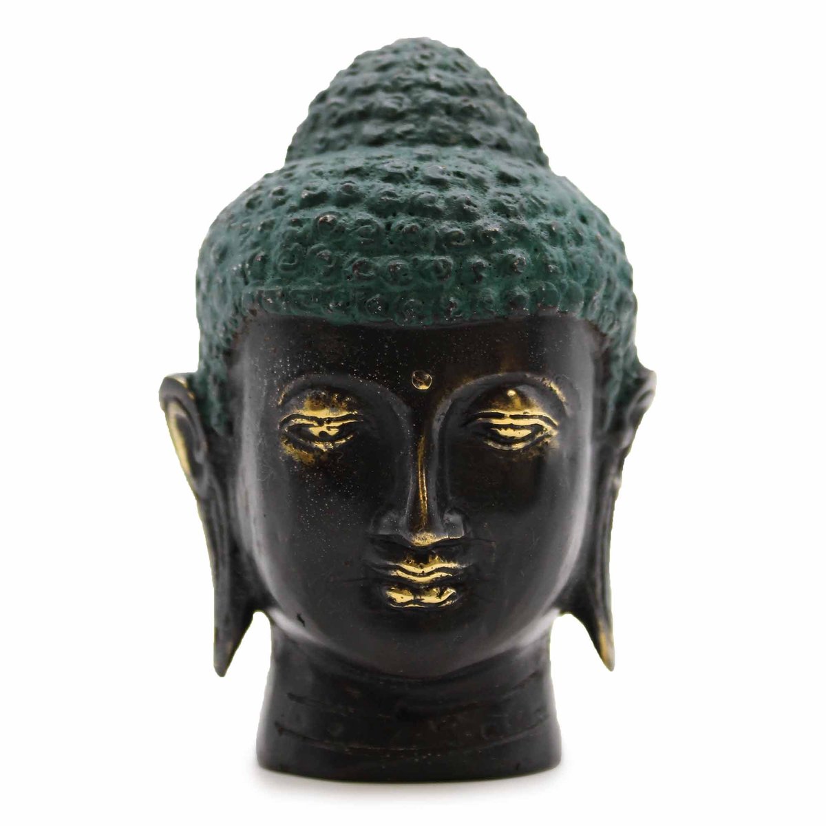 Ancient Wisdom Decoratief beeld - Antieke messing Boeddha-kop - Fengshui - Ornament - Interieurdecoratie - Vrede - Rust - Sfeer groen