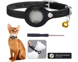 BlueTime® Kattenhalsband inclusief Tag - Halsband Kat & Kitten met Kattenbelletje - GPS Tracker Kat zonder Abonnement - Geschikt voor Android Find My Device - Kattenbandje, Poes, Kattenriem air & Tuigje met Houder - Zwart
