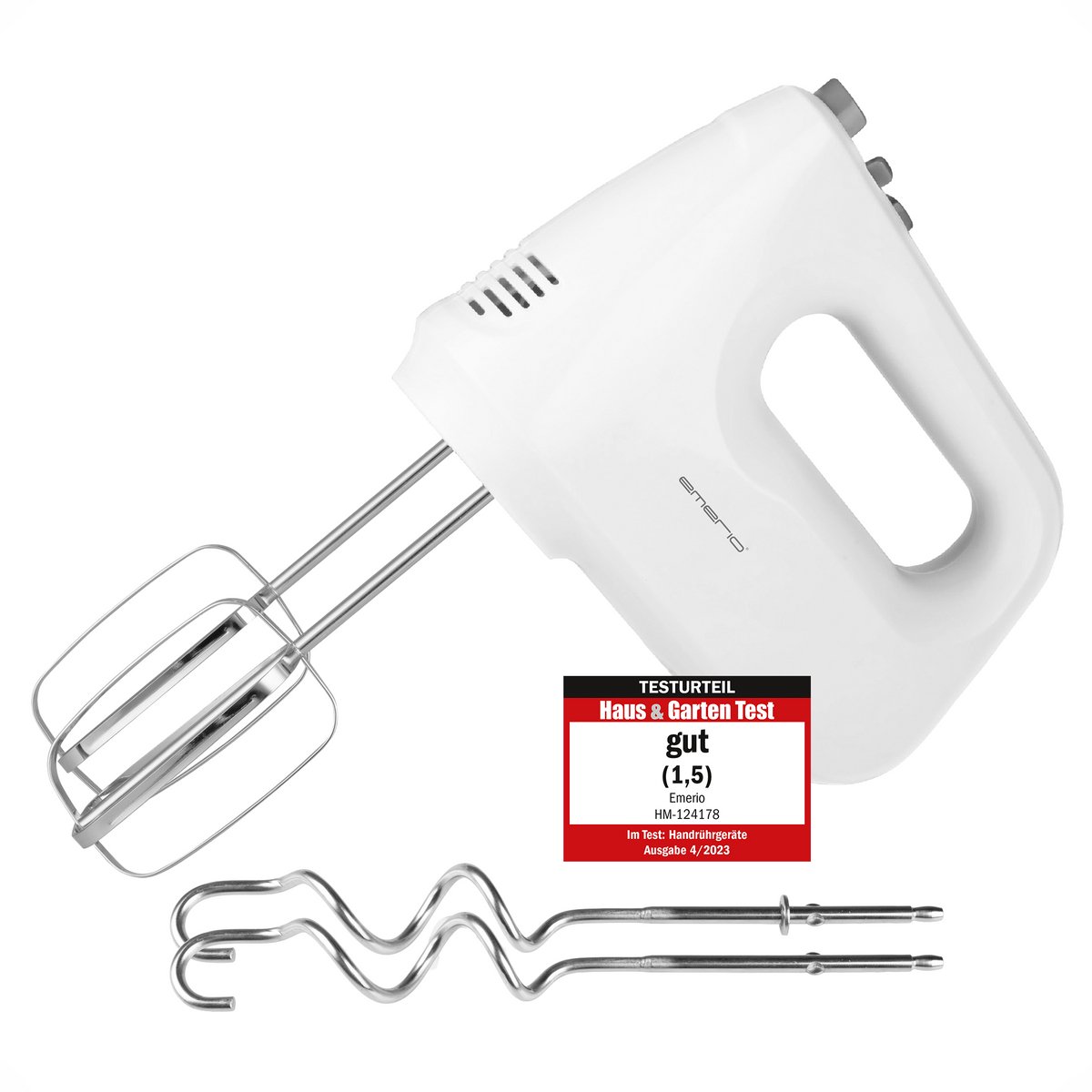 Emerio HM-124178 - Staafmixer 250 watt 6 snelheden & turboknop extra lange garde + deeghaak van roestvrij staal (geschikt voor vaatwas) BPA-vrij